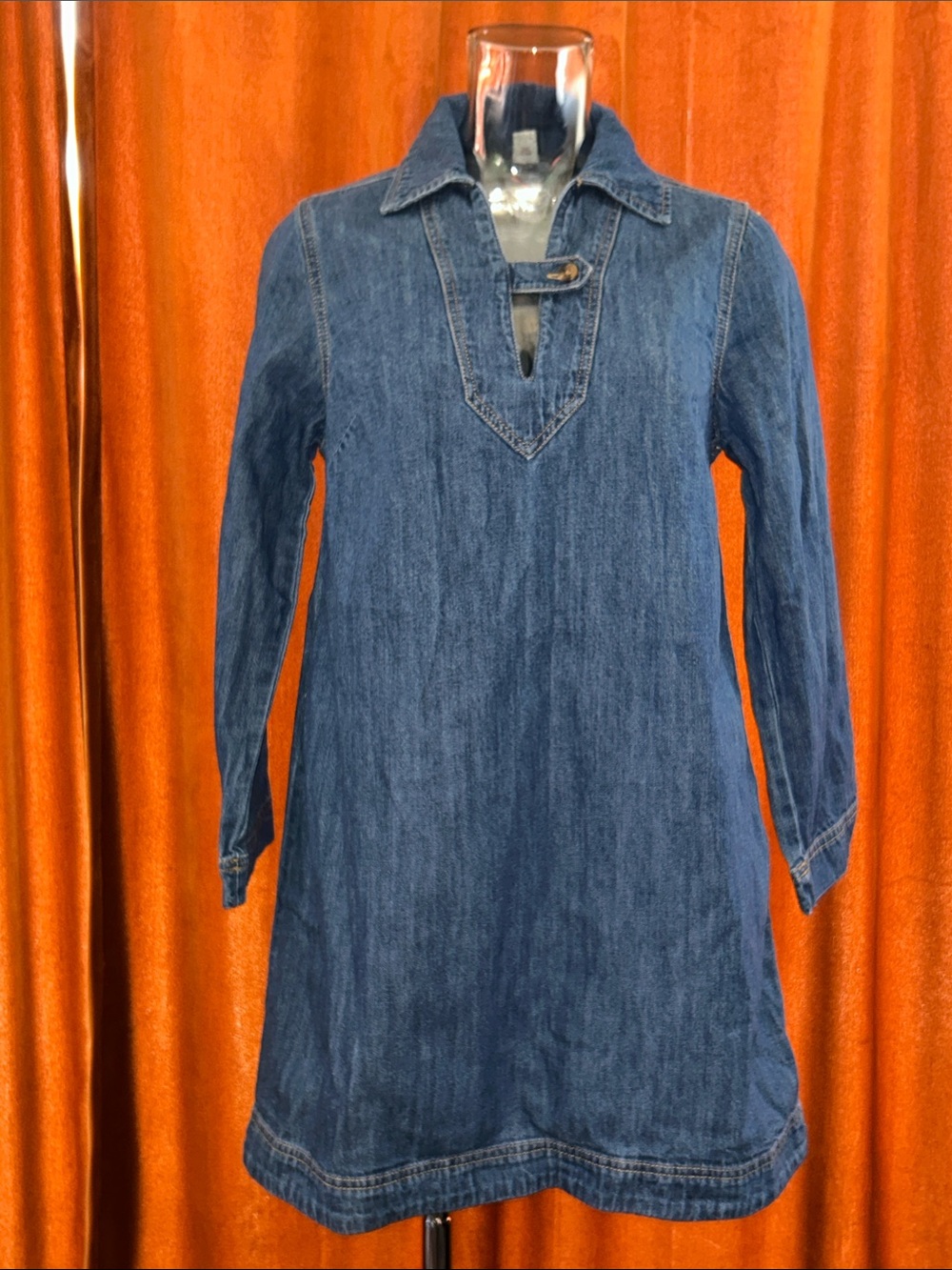 Old Navy Dark Blue Long-Sleeve Denim Shift Dress